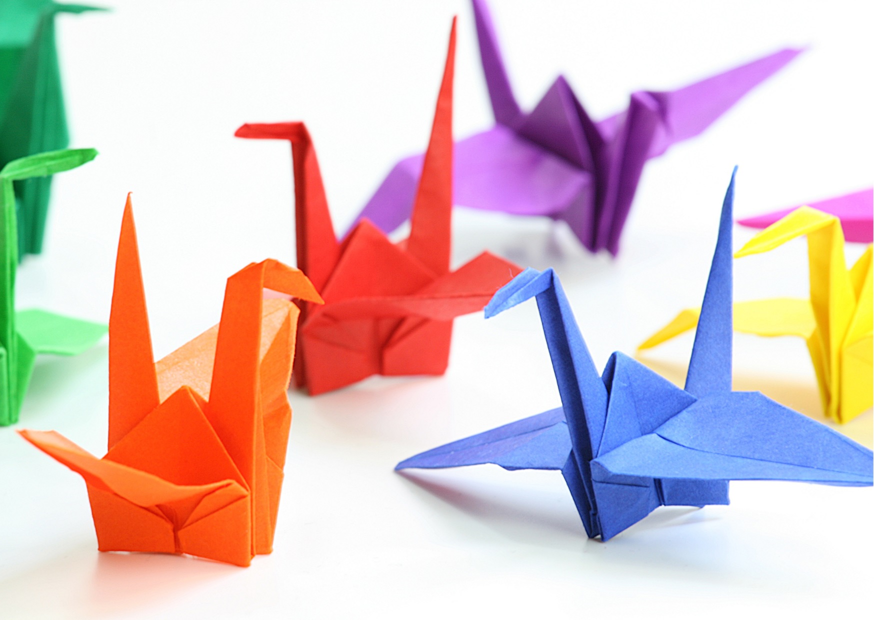 grues en origami de différentes couleurs