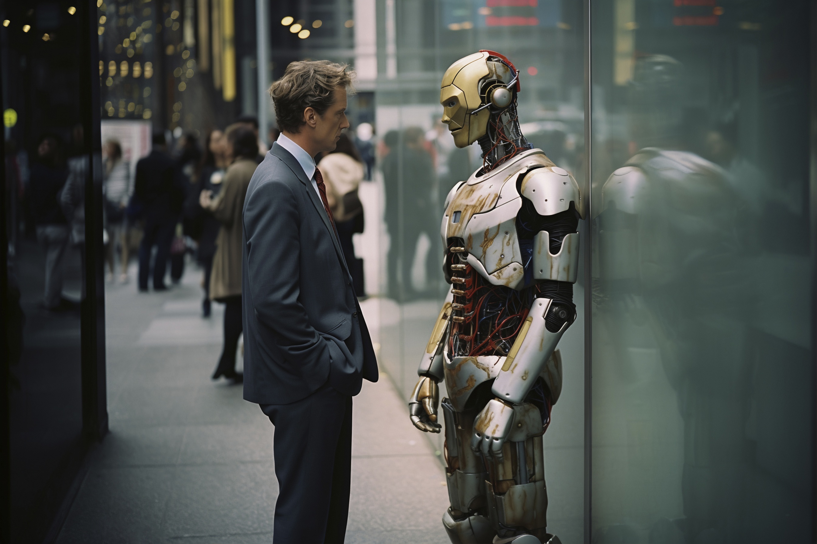 Homme discutant avec un robot