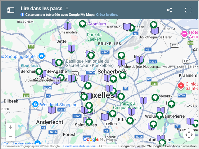 Aperçu de la carte GoogleMap qui répertorie les parcs et les bibliothèques partenaires. Cette image sert de lien vers la carte en plein écran et navigable